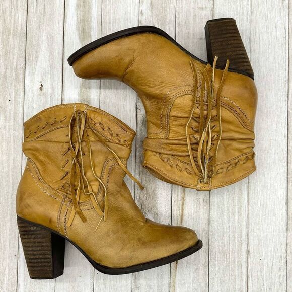 ☀️SALE☀️ Naughty Monkey Leather Fringe Slouchy Western Booties Size: 6.5 - Picture 6 of 11